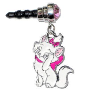 Cute White Princess Cat Pink Round Gem Cell Phone Charm 3.5mm. Headphone Jack Anti Dust Plug for Mobile Iphone Android HTC Tablet Ipod Ereader: Cell Phones & Accessories
