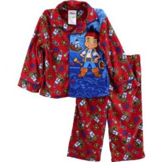 Disney Jake and the Never Land Pirates "Ahoy" Red Toddler Flannel Coat Pajamas (2T): Clothing