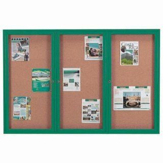 Aarco Products DCC4872 3RG 3 Door Indoor Enclosed Bulletin Board with Green Powder Coated Aluminum Frame 48H x 72W  Enclosed Message Boards 