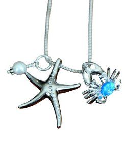 Starfish, Crab Pendant .925 Sterling Silver on a Box Chain Necklace: Jewelry