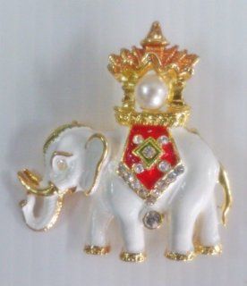 Royal King's Crown White Elephant Brooch Gold Plate Crystal Pin Jewelry Brooch Arts, Crafts & Sewing