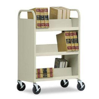 Three Shelf Double Sided Sloped Shelf Book Cart, 37 x 18 x 42, Putty  Office Book Racks 