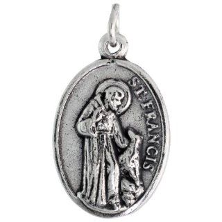 Sterling Silver Saint Francis of Assisi / St. Anthony The Apostle Oval shaped Medal Pendant, 7/8 inch (23 mm) tall: Pendant Necklaces: Jewelry