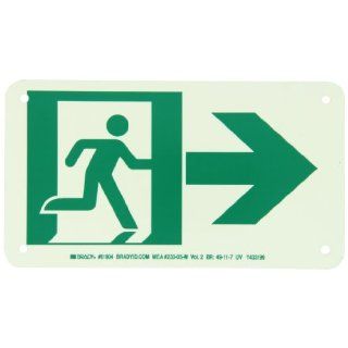 Brady 81904 3" Width x 5" Height B 552 High Intensity Aluminum, Glow In The Dark Safety Guidance Sign, Running Man and Right Arrow Picto Only: Industrial Warning Signs: Industrial & Scientific
