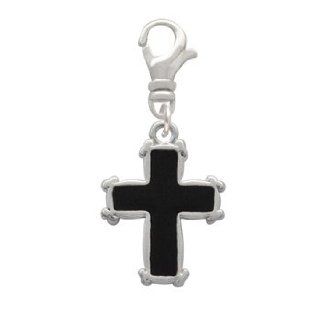 Black Enamel Cross with simple border Clip On Charm [Jewelry] Delight Jewelry: Clasp Style Charms: Jewelry