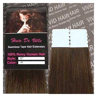 10 Pieces 22" inches Remy Seamless Tape Skin weft Human Hair Extensions Color # 4 Medium Brown By HAIR DE VILLE : Tape In Hair Extensions : Beauty