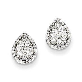 14k White Gold Diamond Teardrop Screw Back Post Earrings. Carat Wt  0.39ct: Jewelry