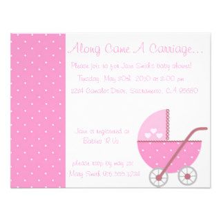 Along Came A Carriage Pink Baby Shower Invitation