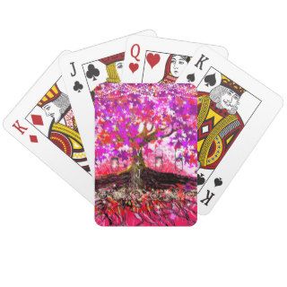 Romantic Pink Heart Leaf Tree Wedding Playing Cards