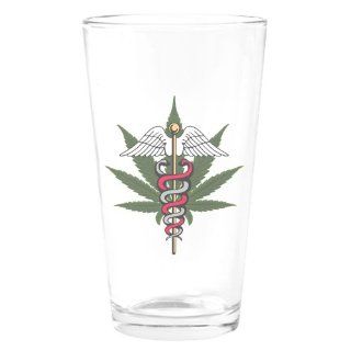 Pint Drinking Glass Medical Marijuana Symbol : Beer Glasses : Everything Else