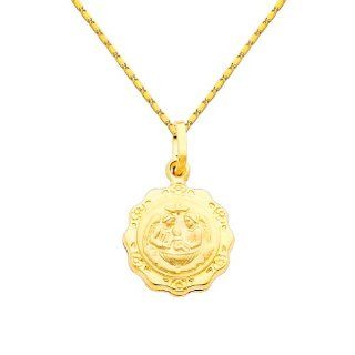 14K Yellow Gold Religious Baptism Charm Pendant with Yellow Gold 1mm Snail Link Chain Necklace with Spring Ring Clasp   Pendant Necklace Combination (Different Chain Lengths Available): The World Jewelry Center: Jewelry