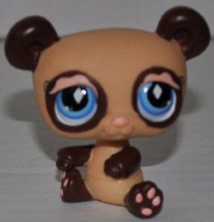 Panda Bear #574 (Hand On Toe, Tan/Brown, Blue Eyes, Pink Eyeshadow) Littlest Pet Shop (Retired) Collector Toy   LPS Collectible Replacement Single Figure   Loose (OOP Out of Package & Print) 