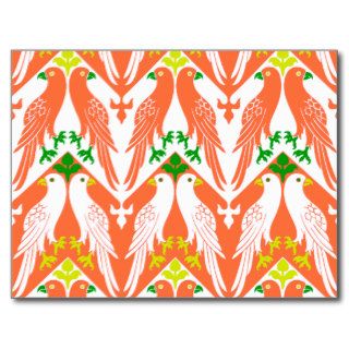 Vintage Bird & Floral Pattern in Orange Post Cards