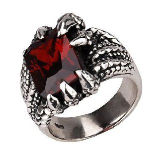 Monster Talon Ruby Red Zirconium Gemstone .925 Thai Silver Men's Cool Rings Size 10: Jewelry