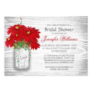 Mason Jar Poinsettias Rustic Winter Bridal Shower Custom Announcements