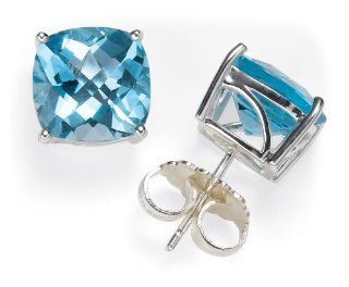 Sterling Silver Blue Topaz Stud Earrings: Jewelry