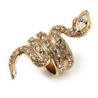 Gold Tone Swarovski Crystal Snake Ring: Jewelry