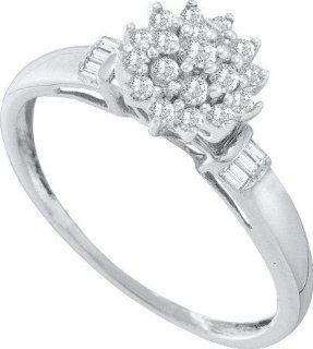 0.27 Carat (ctw) 10K White Gold Round & Baguette White Diamond Cluster Ladies Bridal Engagement Ring 1/4 CT: Jewelry