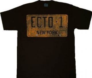 Ghostbusters Ecto 1 License Plate Black T shirt Tee: Clothing