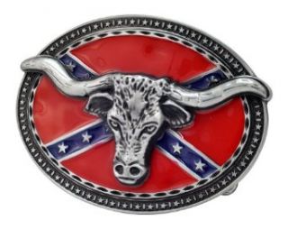 Bull Horns Head Rebel Flag Belt Buckle Western Oval Unique Metal New Hip Cool: Clothing