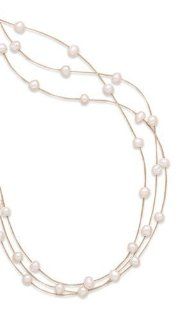 16 Inch Triple Strand White Cultured Freshwater Pearl Illusion Necklace Choker Necklaces Jewelry