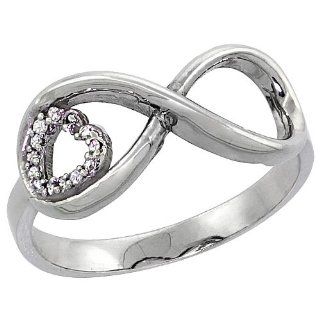 10k White Gold Eternity Symbol Ring with Diamond heart, sizes 5   10: Jewelry