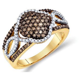 Brown and White Diamond Fashion Ring Band 10K Yellow Gold (0.64 ct.tw.) Right Hand Rings Jewelry