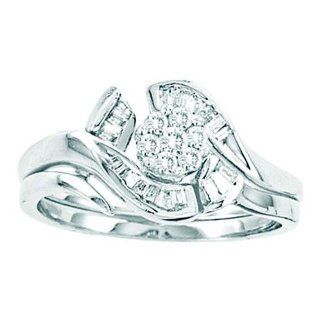 14K White Gold 0.33 TCW Diamond Flower Wedding Ring Sets Will Ship With Free Velvet Jewelry Gift Box: Lagoom: Jewelry