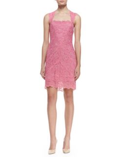 Womens Sleeveless Square Neck Lace Cocktail Dress, Pink   Nicole Miller