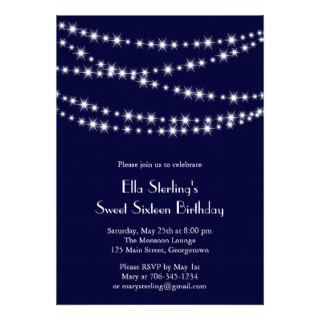 Navy Twinkle Lights Birthday Invitation