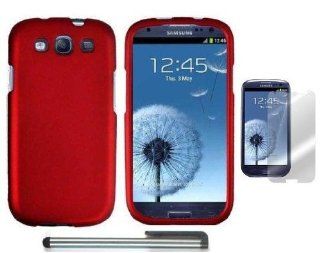 Red   Plain Design Protector Hard Cover Case for Samsung Galaxy S III S3 Android Smart Phone   AT&T, Verizon, T Mobile, Sprint, U.S. Cellular  + Screen Protection Film & 1 of New Metal Stylus Touch Screen Pen (4" Height, Random Color  Black, S
