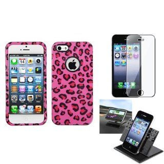 eForCity Film + Holder + Pink Leopard Circle Hard Protective Case Cover compatible with iPhone® 5 5G iOS 6: Cell Phones & Accessories