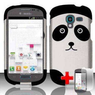 Samsung Galaxy Exhibit T599 (T Mobile) 2 Piece Snap On Rubberized Image Case Cover, Black/White Cute Cartoon Panda Bear + LCD Clear Screen Saver Protector: Cell Phones & Accessories
