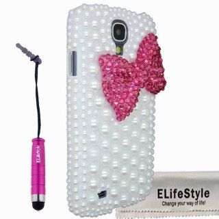 Elifestyle New 3D Bling Bowknot Bow Decorate full Pearls Rhinestone Case Cover Hard White for Samsung Galaxy S4 S IV i9500 (Colour: Black, Red,Hot Pink ,Pink, Purple, Turquoise) (Hot Pink): Cell Phones & Accessories