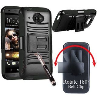 HTC Desire 601 ZARA (Virgin Mobile) Shell Heavy Duty Combo Holster Case with Viewing Stand & Belt Clip   Black/Black (Package include Ultra Sensitive Stylus Pen by BeautyCentral) Cell Phones & Accessories