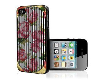 Rose Gold Rose Floral Pattern with White Stripes iPhone 5 i5 Hard Back Case Phone Cover: Cell Phones & Accessories