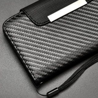 Flip Magnetic Carbon Fiber Print Pouch Case Cover for Samsung GALAXY Note 2 II Verizon I605 + Lovelykaren Premium Clear Film Screen Protector: Cell Phones & Accessories