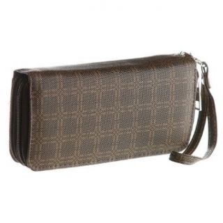 Patzino " Checkerboard" Women's Zippered Wallet Purse Wristlet Clutch w/ Multiple Card Slots, Cash Compartments and Zippered Coin Pocket (EEWA62Y) (Dark Brown): Clothing