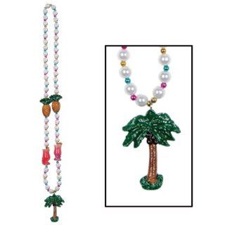 Luau Party Beads w/Palm Tree Medallion Party Accessory (1 count) (1/Card): Toys & Games