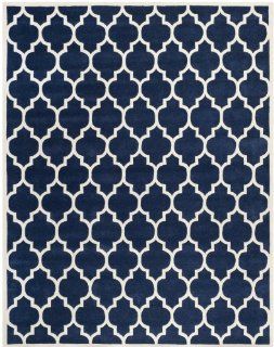 Safavieh CHT734C Chatham Collection Wool Handmade Area Rug, 6 Feet by 9 Feet, Dark Blue and Ivory  