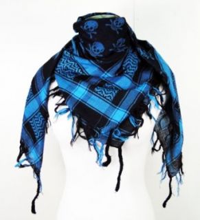 Premium Skull Pattern Shemagh Head Neck Scarf   Turquoise Blue/Black Fashion Scarves Clothing