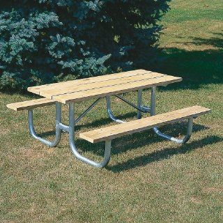 Extra Heavy Duty Wooden Picnic Table   8'L   Galvanized Frame   Galvanized Frame
