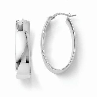 Leslie's 14k White Gold Polished Oval Hinged Hoop Earrings LE576 Jewelry