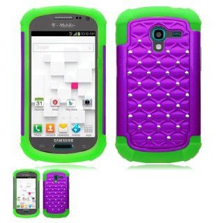 Samsung Galaxy Exhibit T599 Purple And Green Studded Diamond Rhinestone Bling Hybrid Protector Cover Case: Cell Phones & Accessories