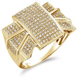 Size   12   10k Yellow Gold Diamond Large Mens Wedding Right Hand Band Invisible Micro Pave Set Round Cut Diamond Ring (.70 cttw) Jewelry