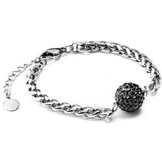 Stainless Steel Black Crystal Encrusted Sphere Bracelet   6.5 8 Inches: West Coast Jewelry: Jewelry