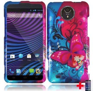 ZTE Vital N9810 Supreme RED BLUE PINK FLOWER BUTTERFLY BLISS HARD PLASTIC 2 PIECE SNAP ON CELL PHONE CASE + FREE SCREEN PROTECTOR, FROM [TRIPLE8ACCESSORIES]: Cell Phones & Accessories