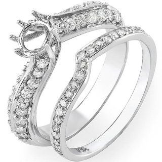 0.75 Carat (Ctw) 14k White Gold Round Diamond Ladies Bridal Semi Mount Ring Set (No Center Stone): Wedding Ring Sets: Jewelry
