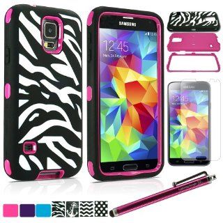 LK Deluxe Fashion Zebra Print Designer Silicone Impact Hybrid Armor Defender Shockproof Case Combo for Samsung Galaxy S5 i9600 + Screen Protector & Stylus Pen (Zebra Hot Pink): Cell Phones & Accessories