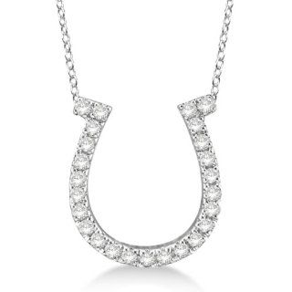 Diamond Horseshoe Pendant Necklace 14k White Gold (0.26ct): Allurez: Jewelry